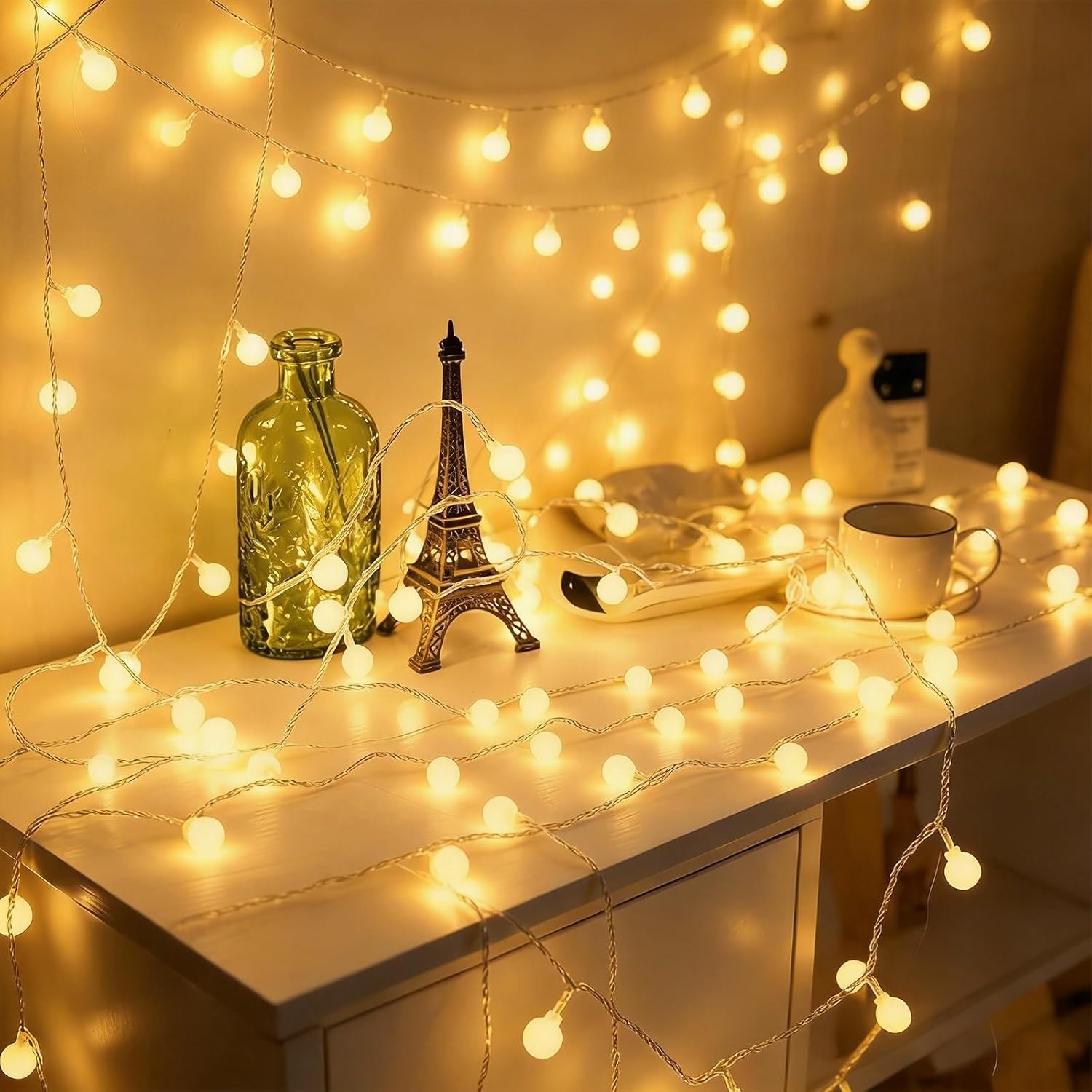 33FT 100LED Globe String Lights, Waterproof 8 Modes Hanging Fairy Lights Plug with Remote for Patio Garden Holiday Tree Yard Party Wedding Indoor Outdoor Decor, Warm White