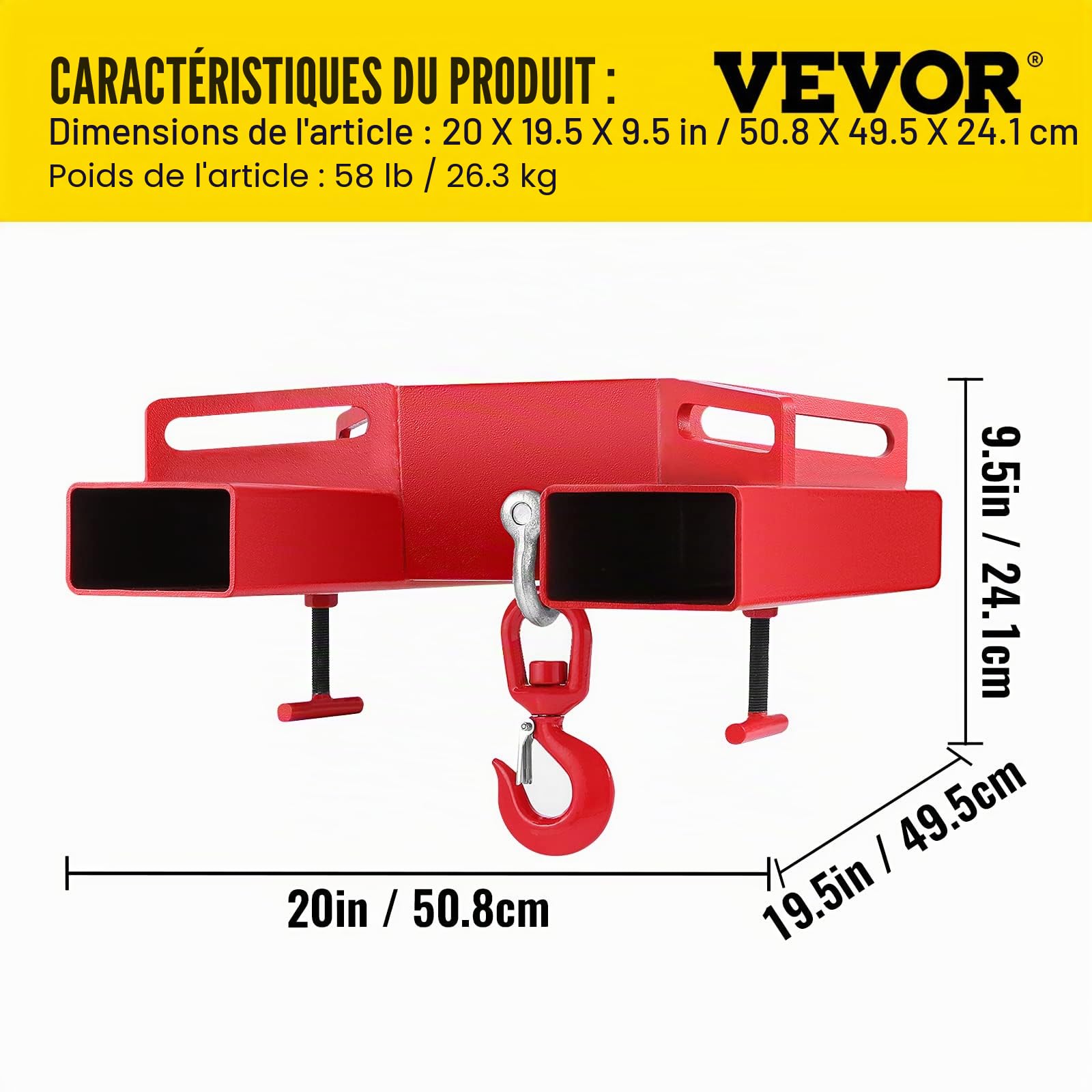 VEVOR Crochet de levage de chariot élévateur 2993,7 kg, acier au carbone, 1 pièce, garantie limitée, fixation de chariot élévateur, écrous