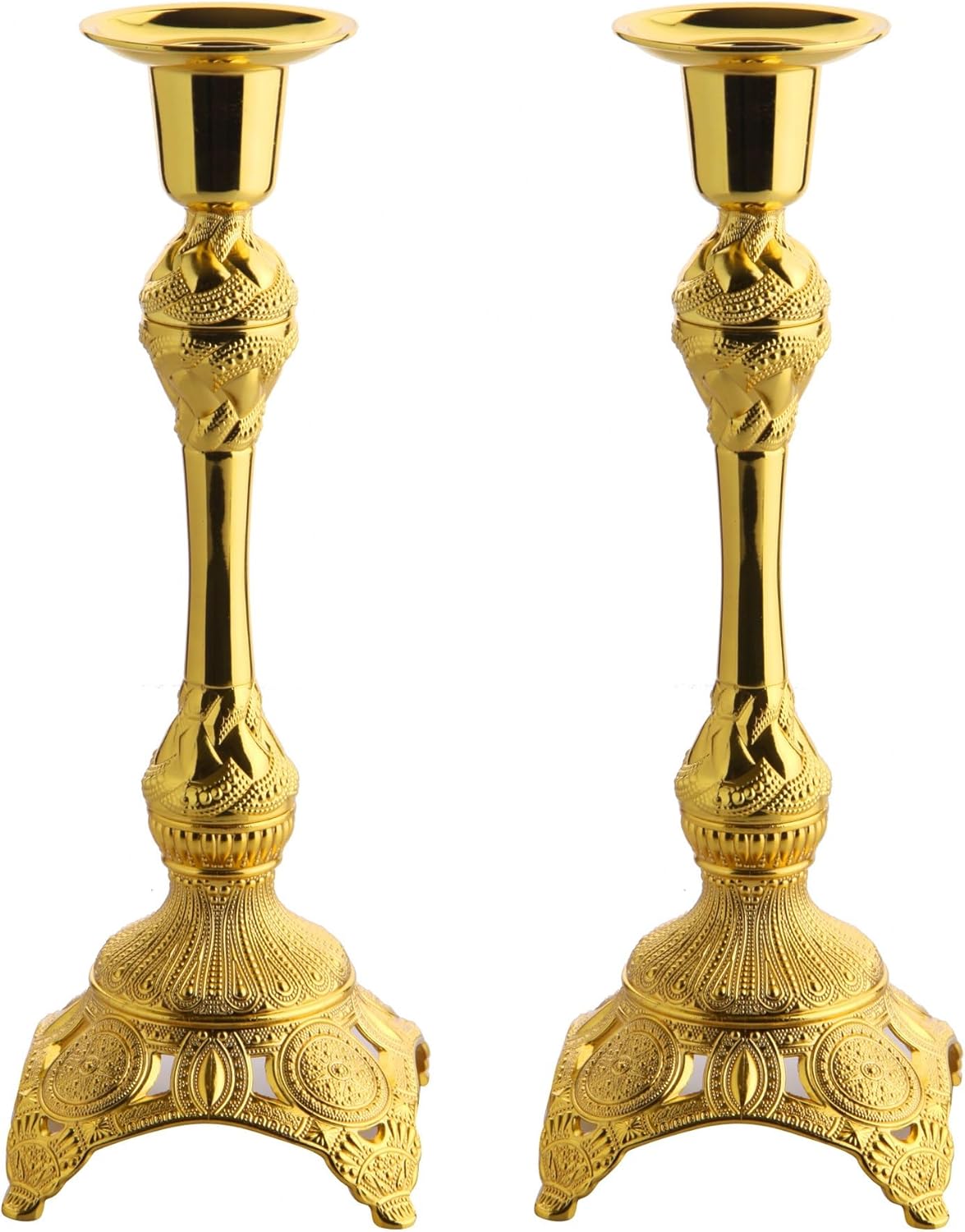 Alisveristime 2-Piece Candle Holder Set - Medium Size Decorative Zamac Candlesticks for Elegant Home Decor (Gold & Silver) (Gold)