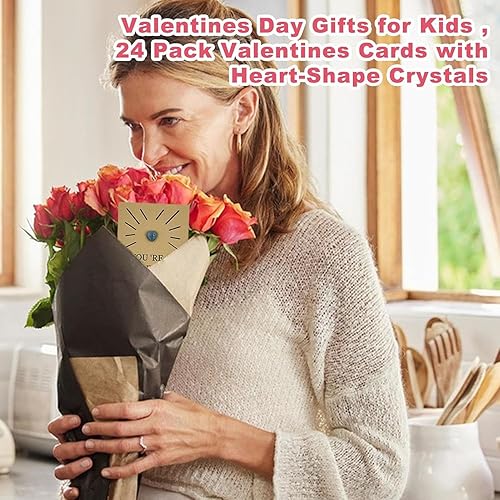 Miniatura 5 de Molandra Products Tarjeta de cristal de San Valentín, paquete de 24 tarjetas de San Valentín con piedra de cristal en forma de corazón, divertida