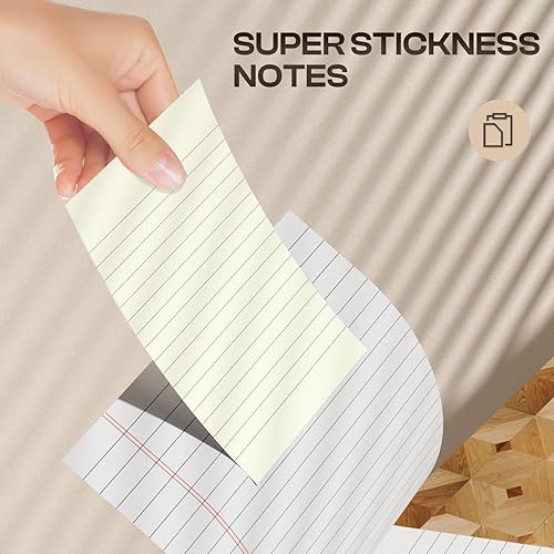 Miniatura 3 de Bloc de notas adhesivas de 4 x 6, 6 blocs, notas adhesivas amarillas con líneas, 30 hojasbloc, blocs adhesivos fáciles de publicar, bloc de notas