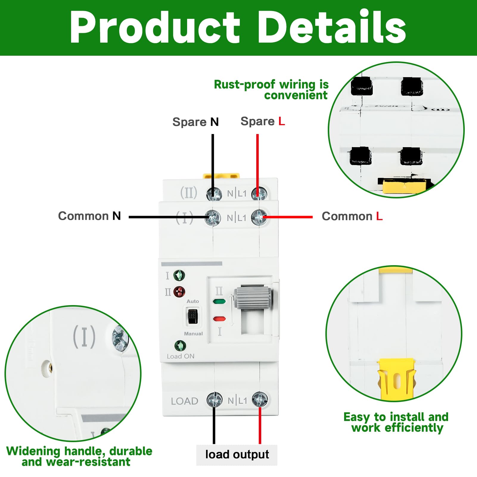 Jadeshay Commutateur de Transfert Automatique, G2R 2P 63A 220V ATS Commutateur de Transfert Automatique a Double Alimentation Double Inverseur de Source Automatique
