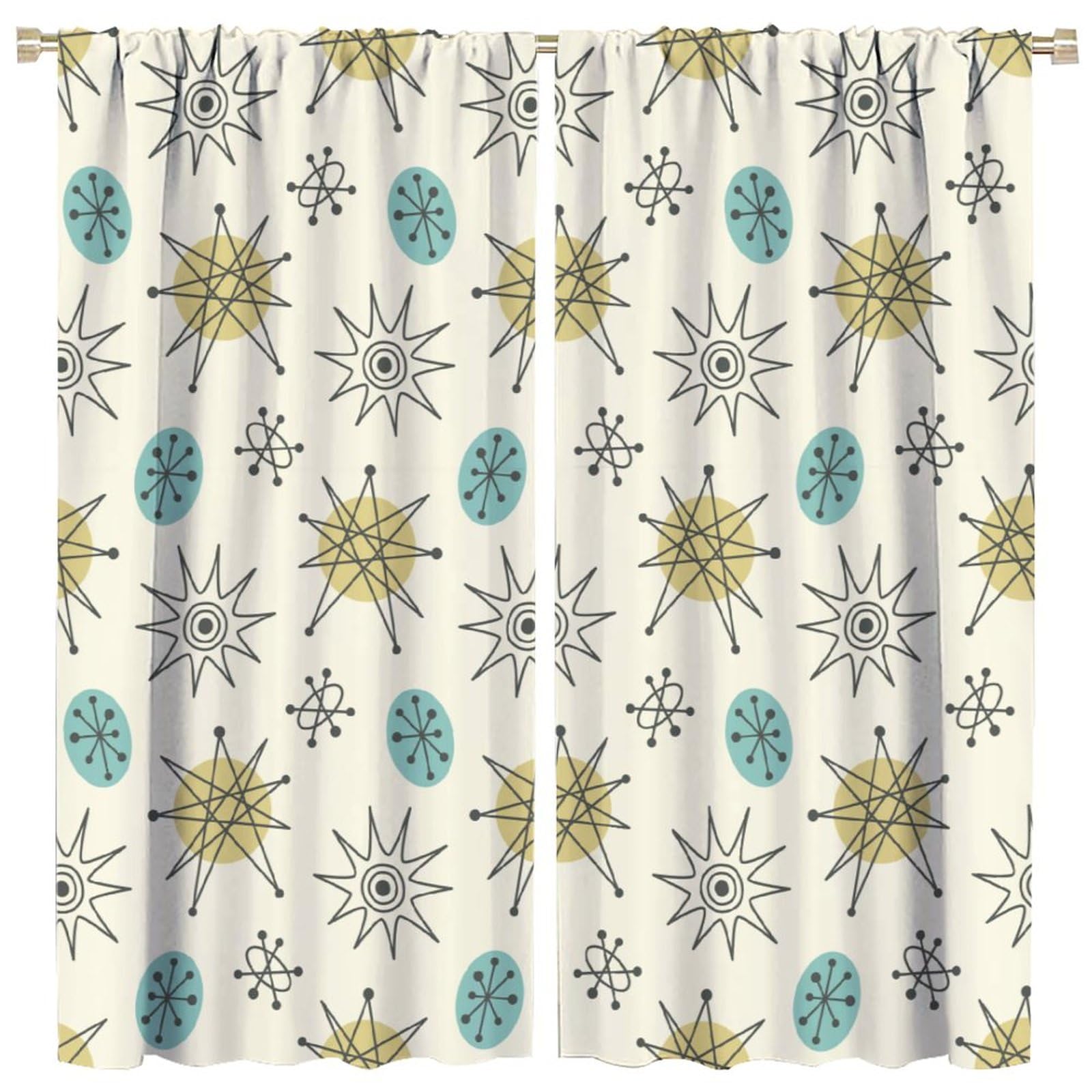JESTRONRY Mid Century Modern Curtains. Retro 1950s Vintage Style Atomic Background Home Fabric Living Room Bedroom Kitchen Bathroom Decor 42x45in