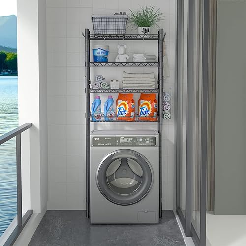 Miniatura 6 de Almacenamiento de 4 niveles sobre el inodoro, estante organizador ajustable sobre el inodoro, estantes de baño independientes sobre el inodoro,