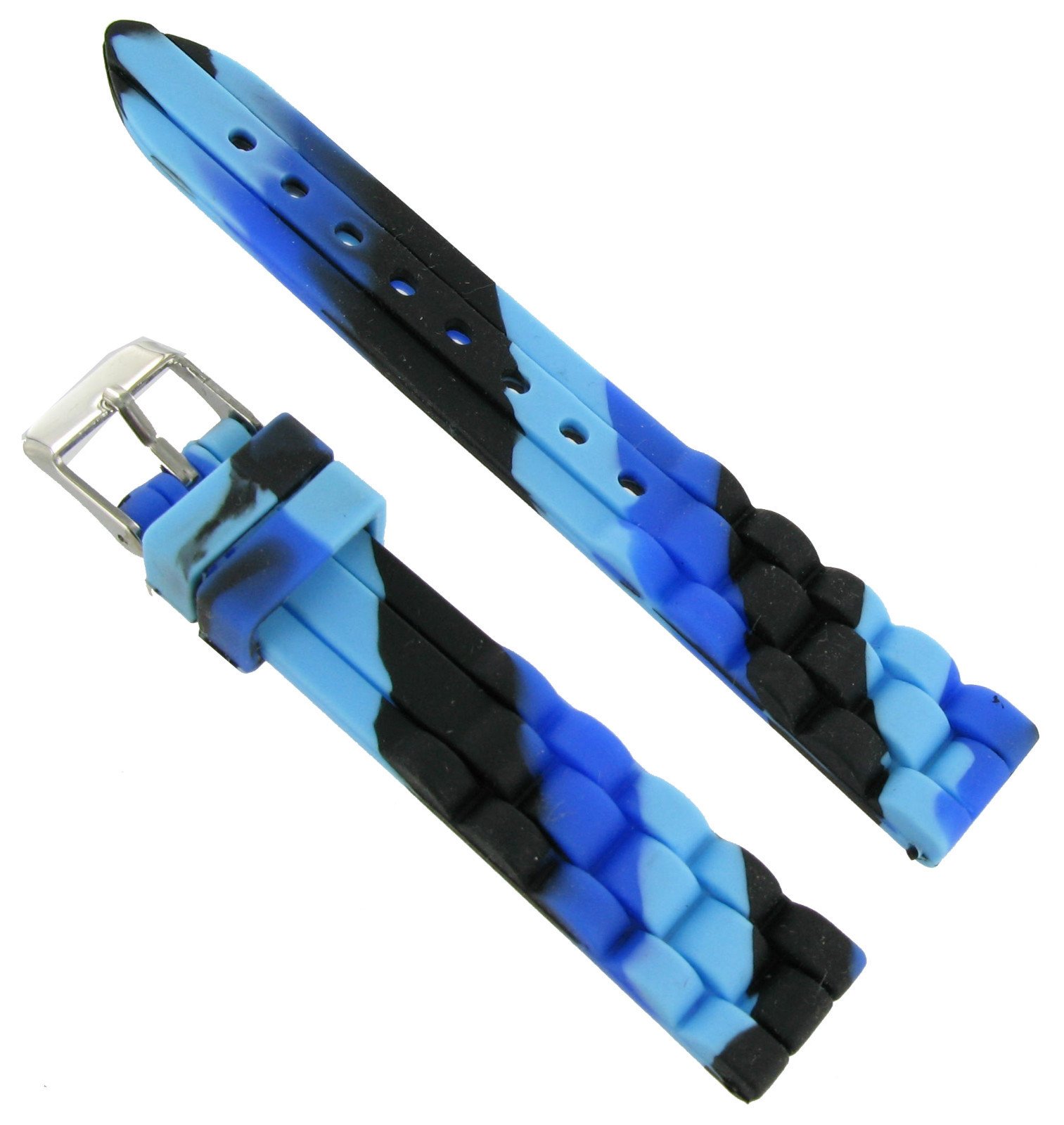 16mm Trendy Blue Multicolor Rubber Silicone Waterproof Watch Band Strap