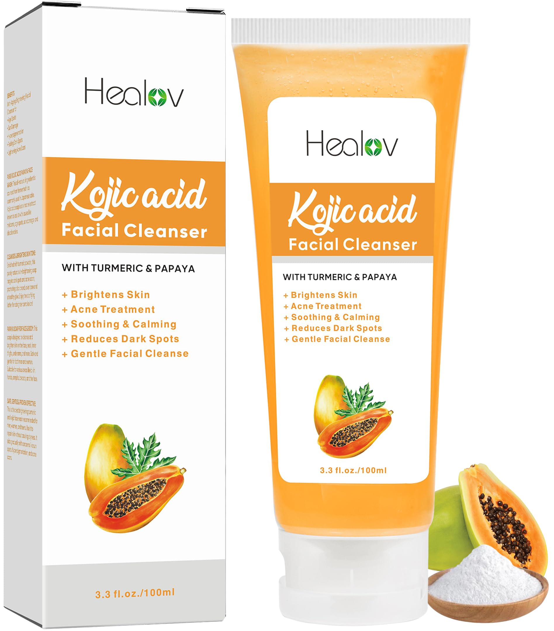 Kojic Acid Soap for Hyperpigmentation – Skin Brightening Kojic Papaya Face and Body Wash – Dark Spot Soap Reduces Acne, Scars, and Evens Skin Tone – Turmeric Facial Cleanser for Brighter Glowing Look