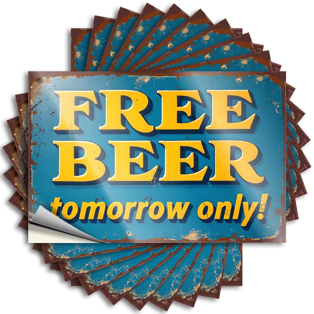 Funny Sticker Bathroom Accessories Decor Easy Apply | Free Beer Tomorrow Only! Positive Cover Peel and Stick(8X12CM)