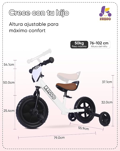 Foto 6 de 7 de KRIDDO Triciclo Evolutivo y Bicicleta sin Pedales, 18 Meses-3 Años, Blanco