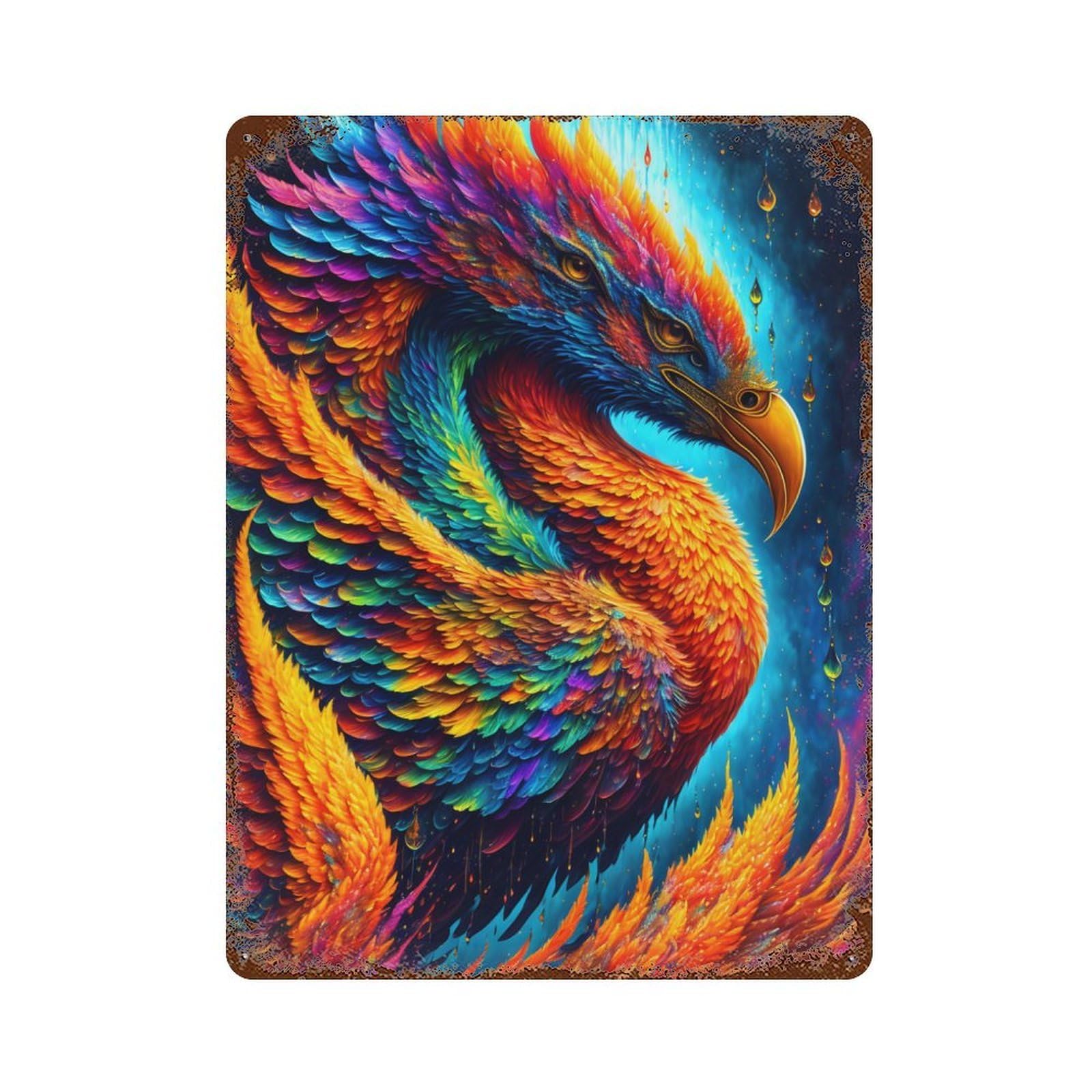 Colorful Mythical Bird Art Rustic Tin Plaque 15.7"x11.8", for Pub, Kitchen And Man Cave Decor, Vintage Wall Decor