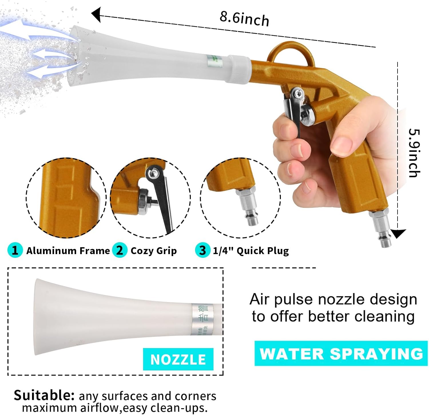 Air Blow Gun Car Detailing Cleaning Gun Quickly Blasts Dirt and Dust from Surface Combine The air Blowing Gun and dust Blowing Gun into one Car Washing Equipment Tool 2pack