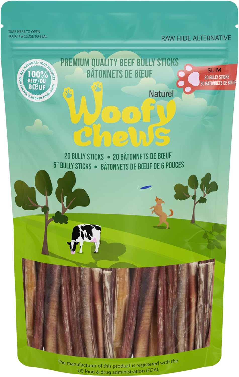 20 Pcs Slim Bully Sticks for Dogs 6-inch (Pack of 20) Single Ingredient Beef Pizzle with Low Natural Scent (Small Dogs)