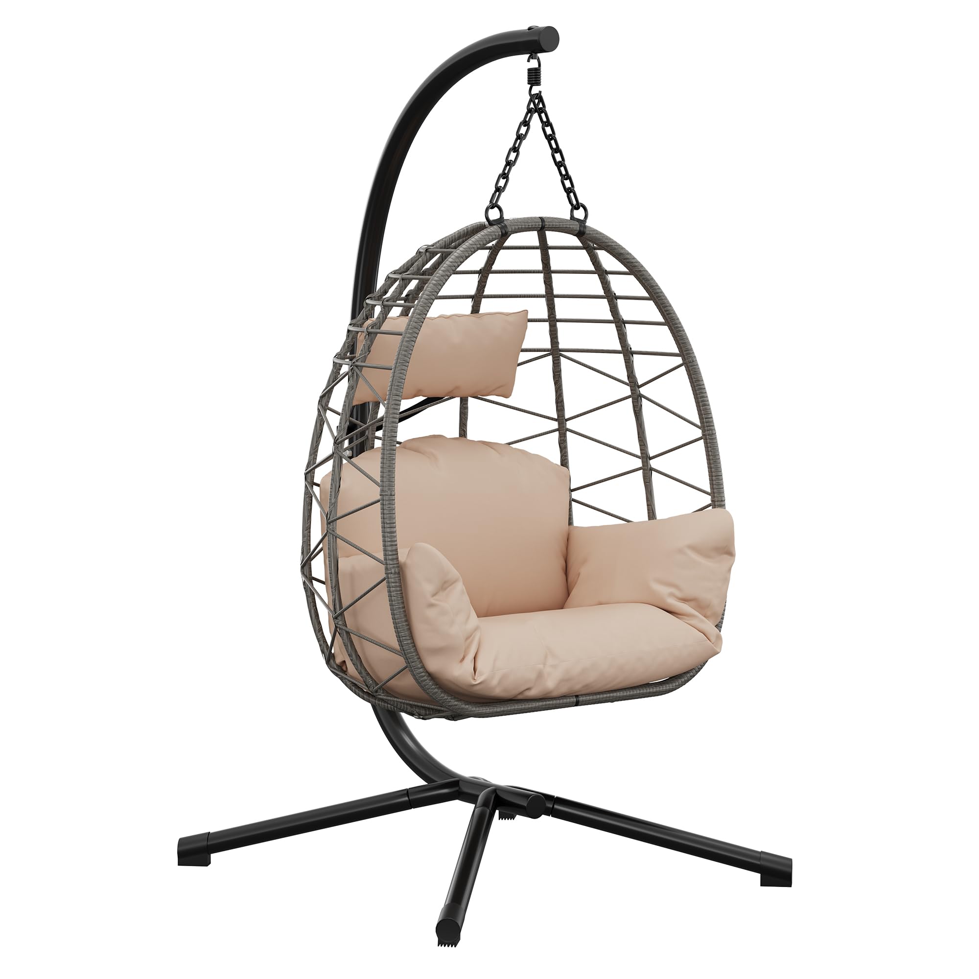 Hamaca colgante con estructura para exteriores, soporta hasta 150 kg, de ratán con estructura de metal, ideal como asiento colgante para interior, con estructura para jardín, terraza y balcón, color