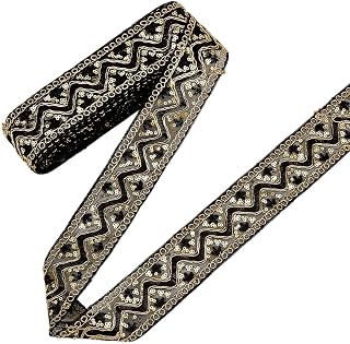 MAYJOYDIY 10 Yards Black Sequin Vintage Jacquard Ribbon Trim 2 inch Ethnic Polyester Metallic Glitter Embroidery Sequins Beaded Edging Applique Ribbon for Sewing Crafts DIY Wedding Decor