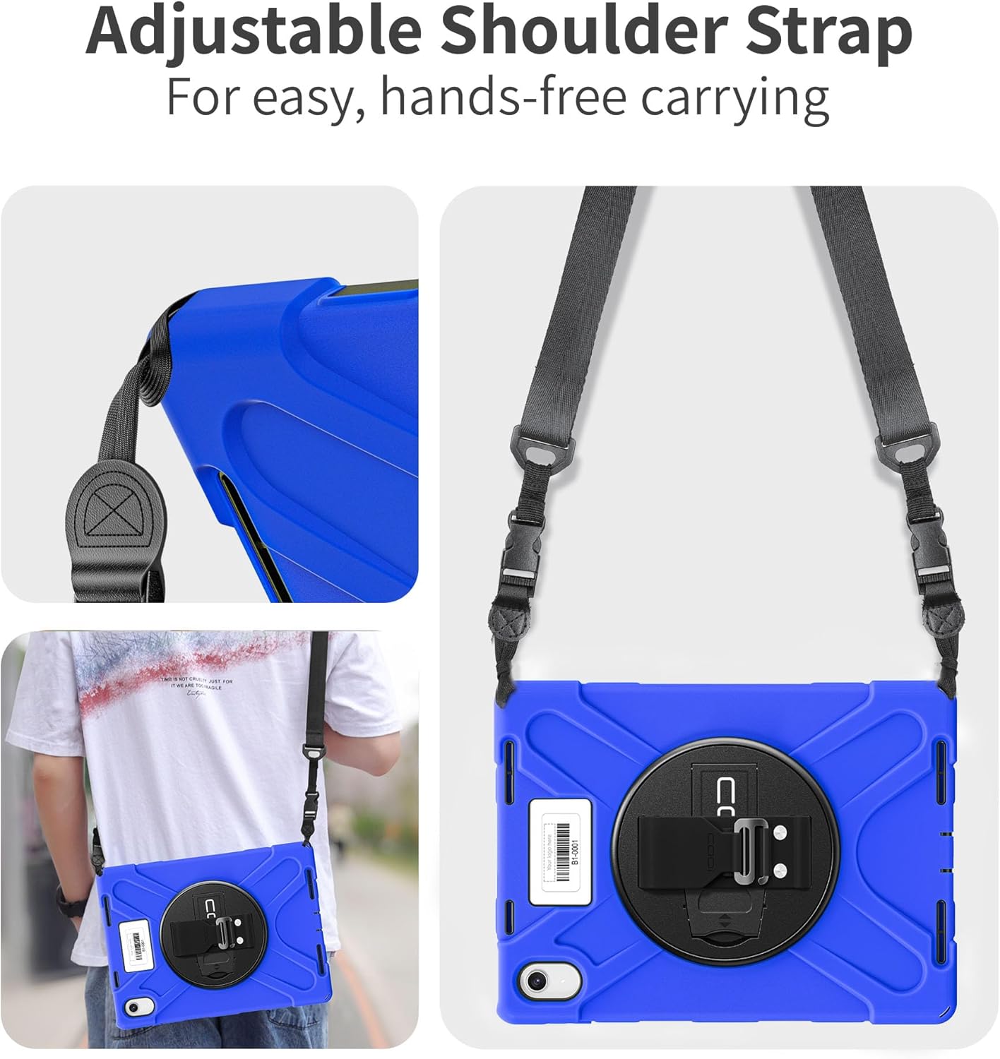 CODi Rugged iPad 11" (A16)/iPad 10.9" (10th Generation) Case with Screen Protector & Asset Tag Window-Blue | 360° Protection, Kickstand & Shoulder Strap
