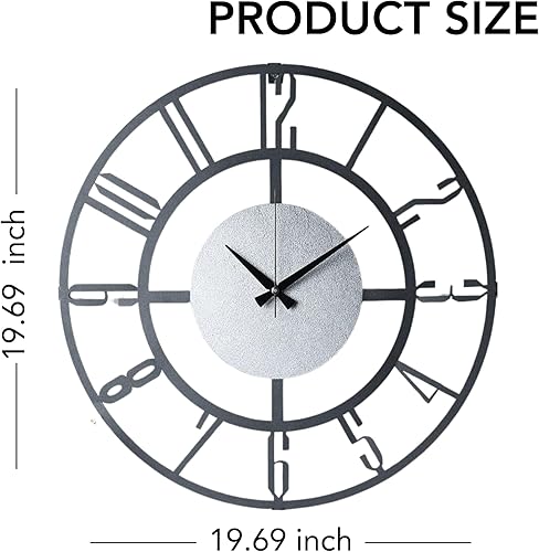 Miniatura 104 de Reloj de pared de metal de 20 pulgadas, redondo, silencioso, moderno, analógico, grande, funciona con pilas, reloj de pared para sala de estar, Negro