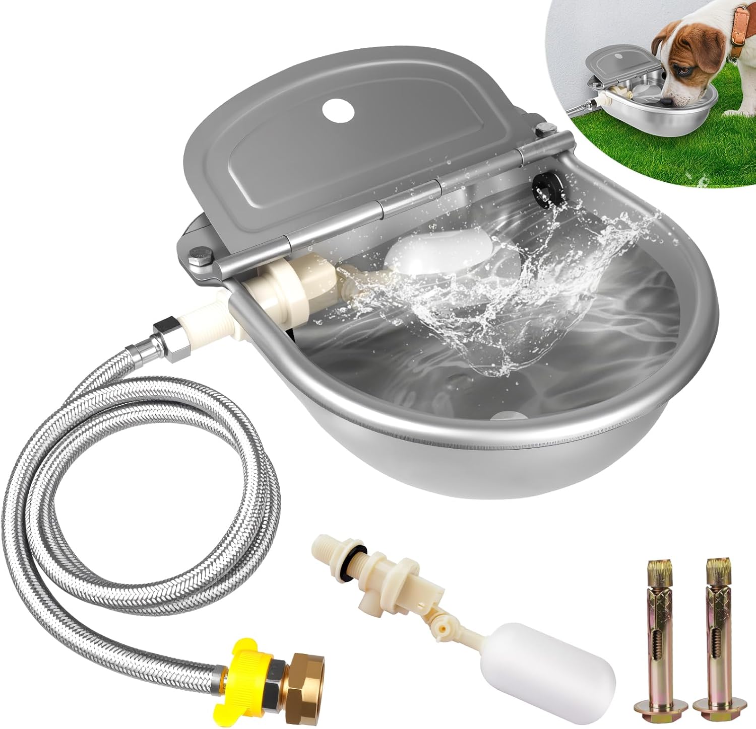 Automatic Water Dispenser for Dogs, Auto Dog Waterer for Outdoor, Stainless Steel Water Bowl Dispenser for Livestock Waterer,Chicken Water System, self Filling Dog Water Bowl Fit 3/4” GHT Faucet