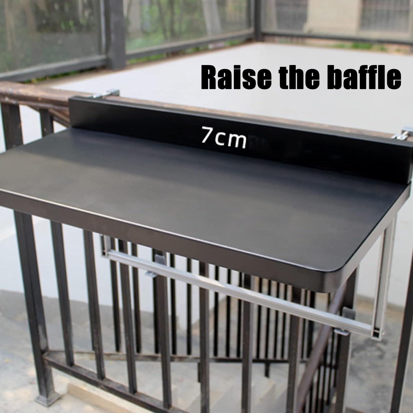 Mesa Plegable Ajustable para barandilla de balcón - Mesa Auxiliar de aleación de Aluminio para terraza, Mesa con Barra elevadora en Blanco y Negro, 100 x 39 cm (39,4 x 15,4 Pulgadas) - Muebl
