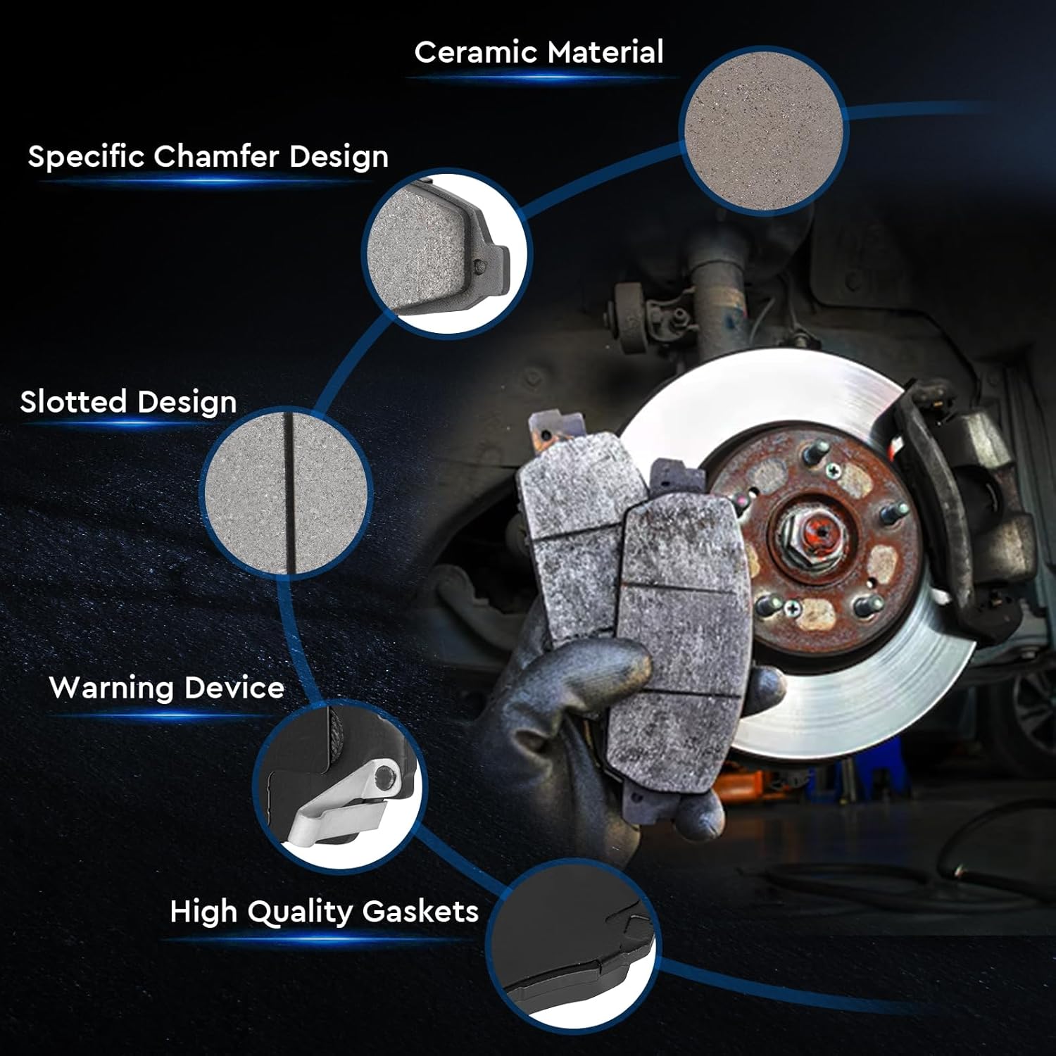 Front Rear Ceramic Disc Brake Pads Set for Toyota RAV4 2006-2012 2.4L 2.5L (Exc. 3rd Rows Seats), for RAV4 2013-2018 Only 2.5L LE, for Lexus HS250h 8PCS(With Hardware)
