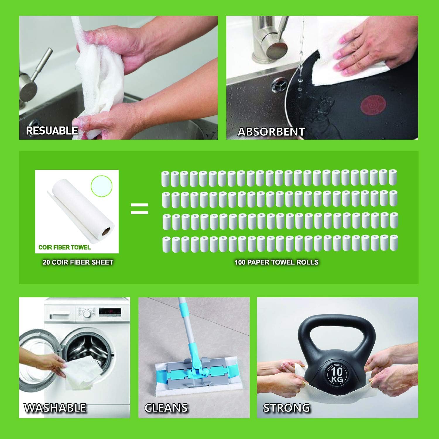 Blасk Frіdау 🔥 YUESHICO Reusable Paper Towels - Sustainable Coconut Fiber Towels - Organic Super Strong Durable and Absorbent Washable Kitchen Paper Towels - Eco Friendly, Biodegradable - 2 Rolls, 40 Sheets