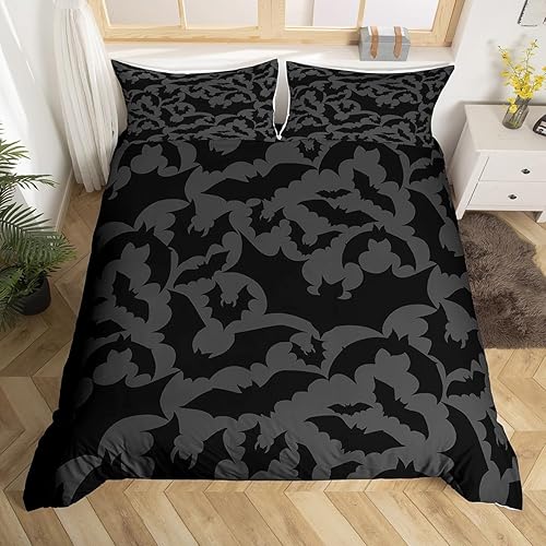 Miniatura 5 de Castle Fairy Juego de ropa de cama con temática de Halloween, tamaño Queen, juego de funda de edredón con estampado de animales de murciélagos Multi
