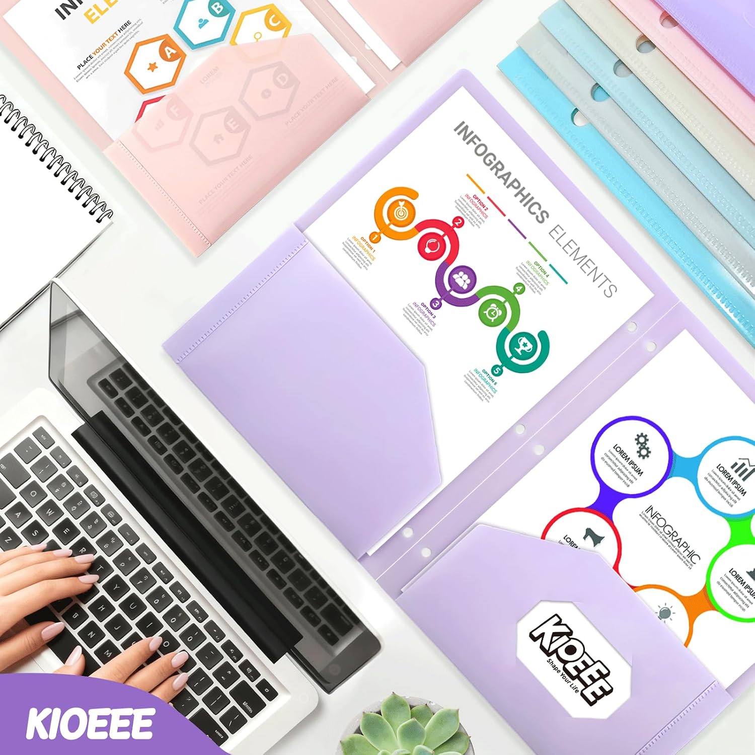 12 Pcs Pastel Pocket Folders with 3 Hole Punched&Clear Front Pocket for 3 Ring Binder Divider Folder for Notebooks, Heavy Duty Binder Folder for Documen, Durable Poly for Office Home image 2