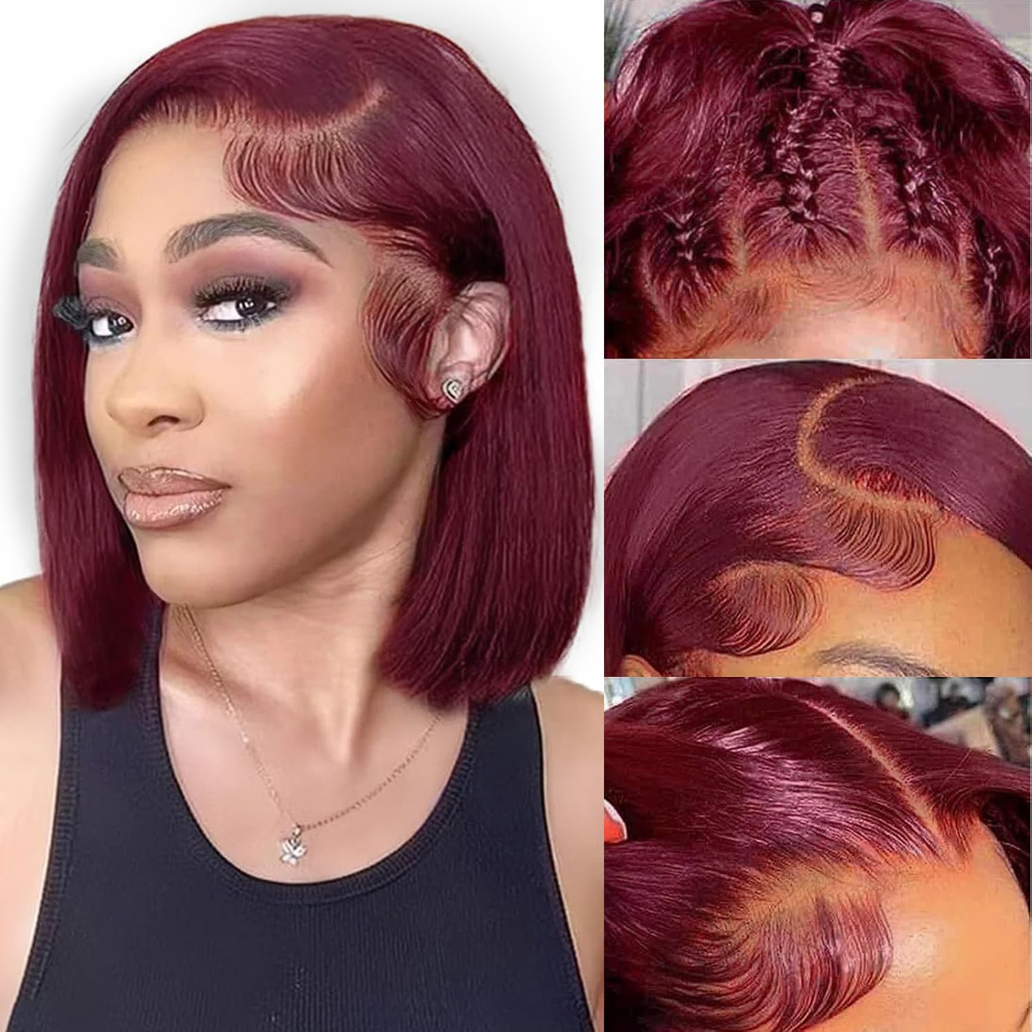 UTIDE 99J Burgundy Bob Wig Human Hair 13x4 HD transparent Frontal Lace Wig 12 Inch Short Bob Wig Human Hair Free Part Lace Front Wigs With Baby Hair