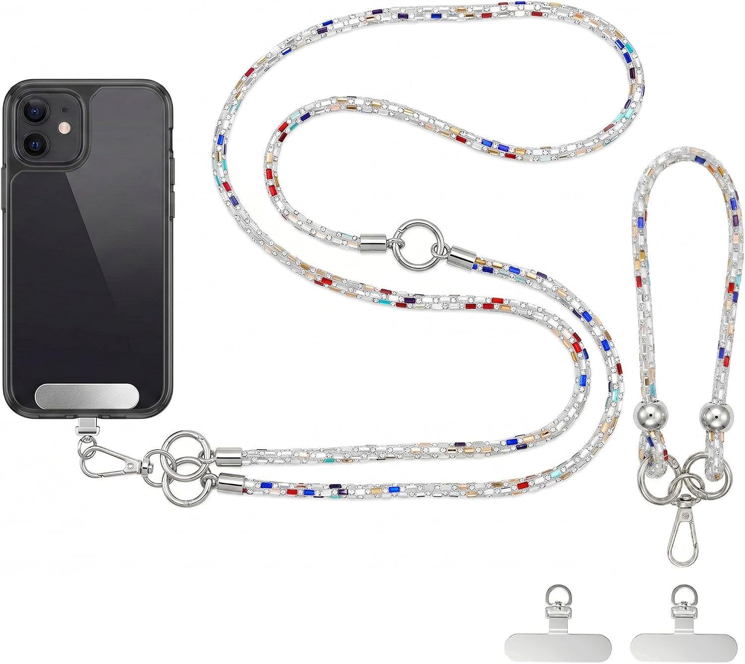 Crystal Phone Lanyard Crossbody and Wrist Strap Set, Rhinestone Women Anti-Lost Crossbody Phones Straps, Cell Phones Lanyards and Phone Charm for All iPhone/iPhone 17 Pro Max, Colour