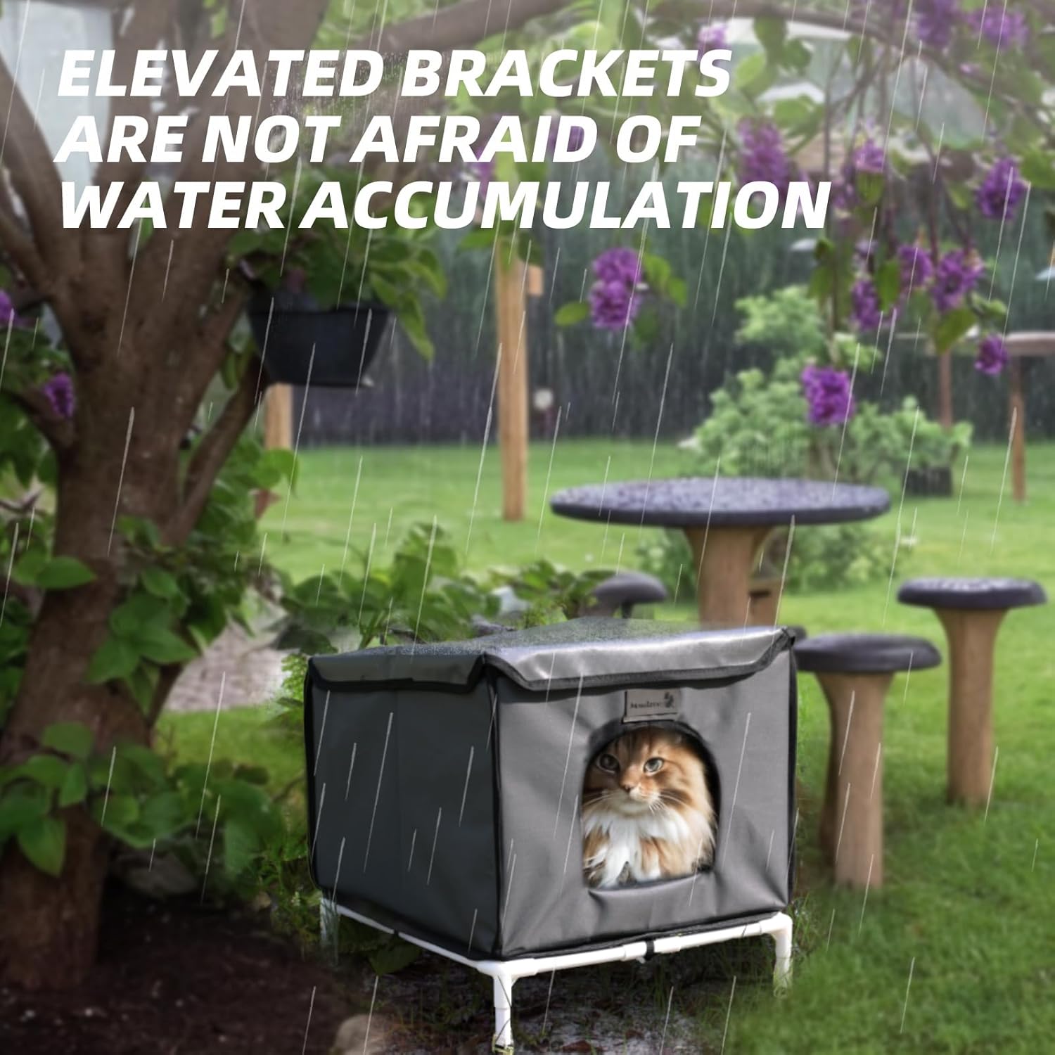 review Outdoor Cat House Elevated, Weatherproof Outdoor Cat Tent Outdoor Feral Cat Shelter Feral for Cats with Cozy Cushion (Gray)