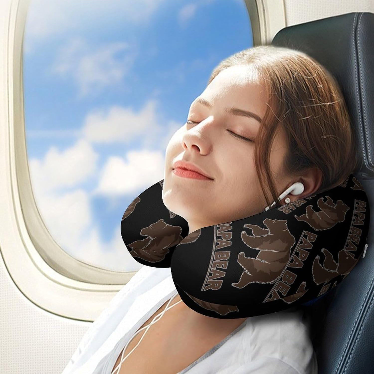 Papa Bear Travel Pillow U Shape Neck Pillow Washable Pillowcase for Sleeping Chair