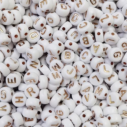 Miniatura 8 de Amaney - 1200 cuentas redondas de acrílico blanco del alfabeto A-Z de 0.157 x 0.276in, incluye 100 cuentas de corazón y cuentas de números para