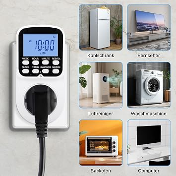Digital Timer Socket Timer Socket with 16 Programmes & Random Mode for Home Security 24-Hour Week Timer Digital Plug Light Switch with LCD Backlight for Indoor Use