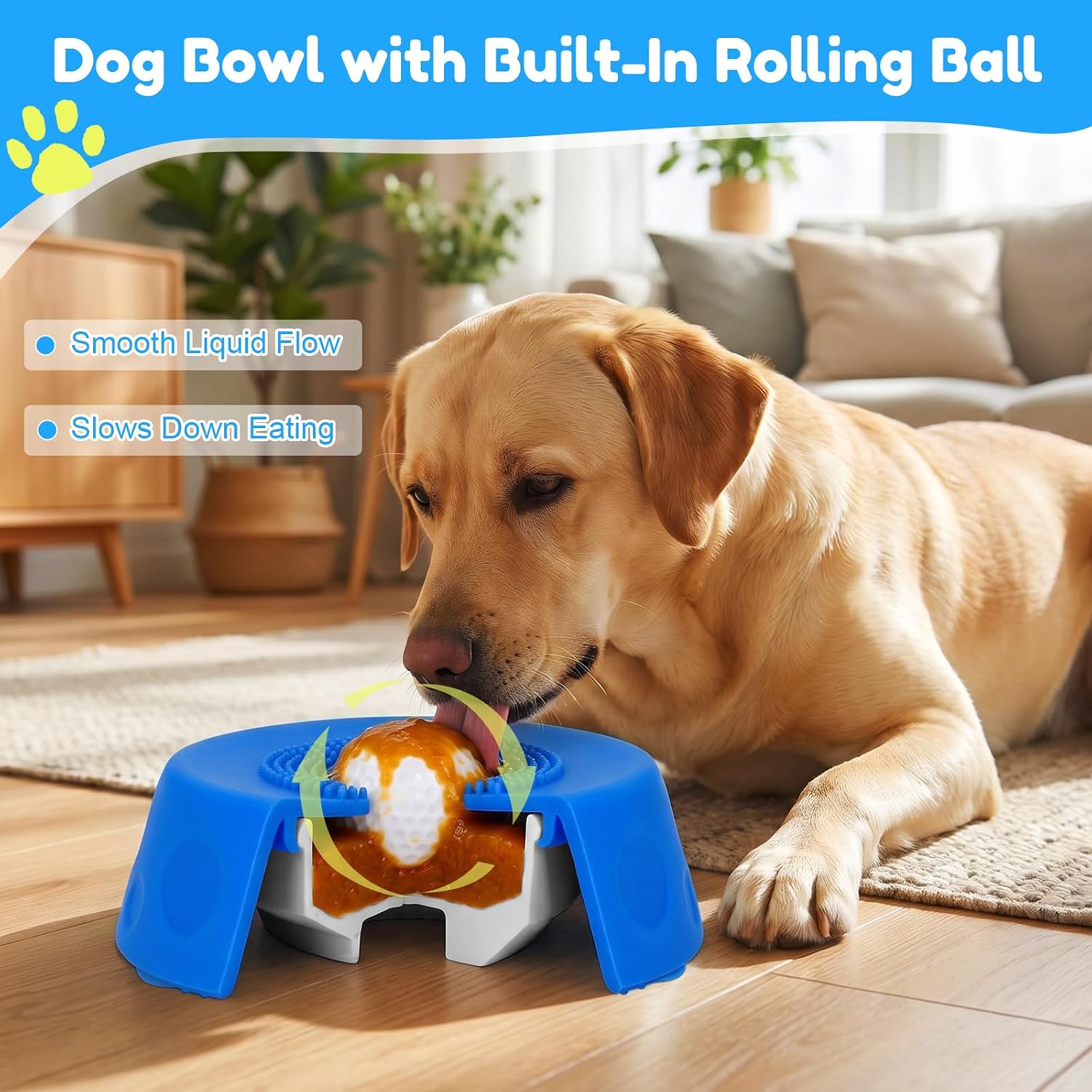 ETACCU Slow Feeder Dog Bowls for Liquid Treat | with Enrichment Ball-Roll,Bone Broth & Yogurt, Anxiety Relief Boredom Puzzle Feeder for Large Medium Small Breeds
