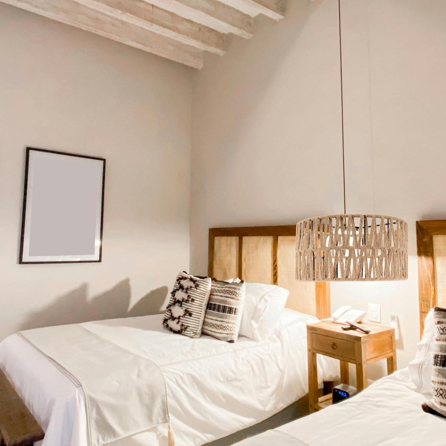 Garneck Rustic Pendant Light Cover Wrought Iron Lampshade Hemp Rope Vintage Decor for Dining Tea Guesthouse Lighting