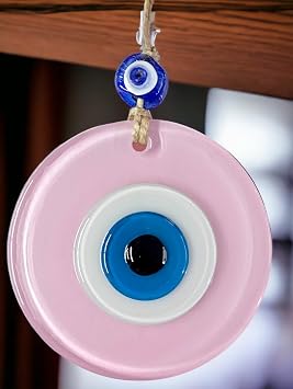 Mini Boy Pudra Pembe Nazar Boncuklu Duvar Süsü 10 Cm Cam Duvar Dekoru