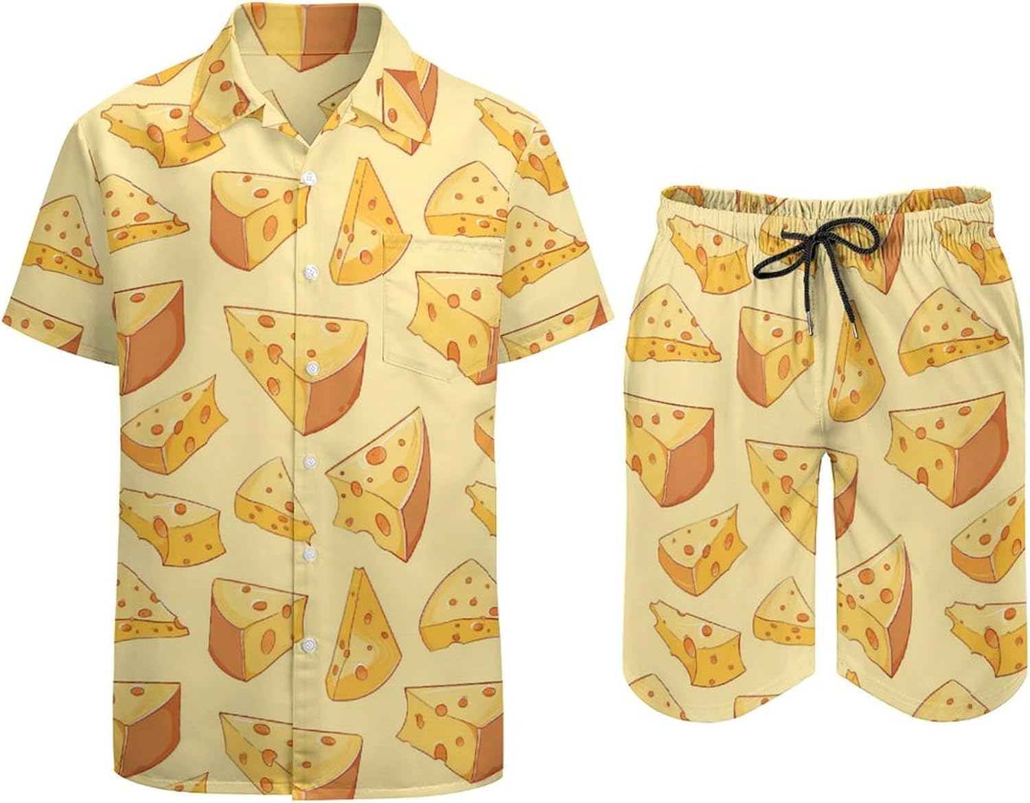 Cheese Slices Men's Summer Beach Outfits Shirt And Shorts Set 2 Piece Vacation Swimwear