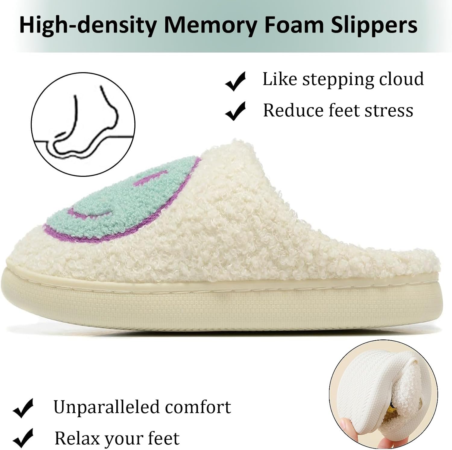 Cute House Slippers for Women Men with Memory Foam Retro Happy Face Cozy Indoor Outdoor Fuzzy Plush Shoes - Image 4