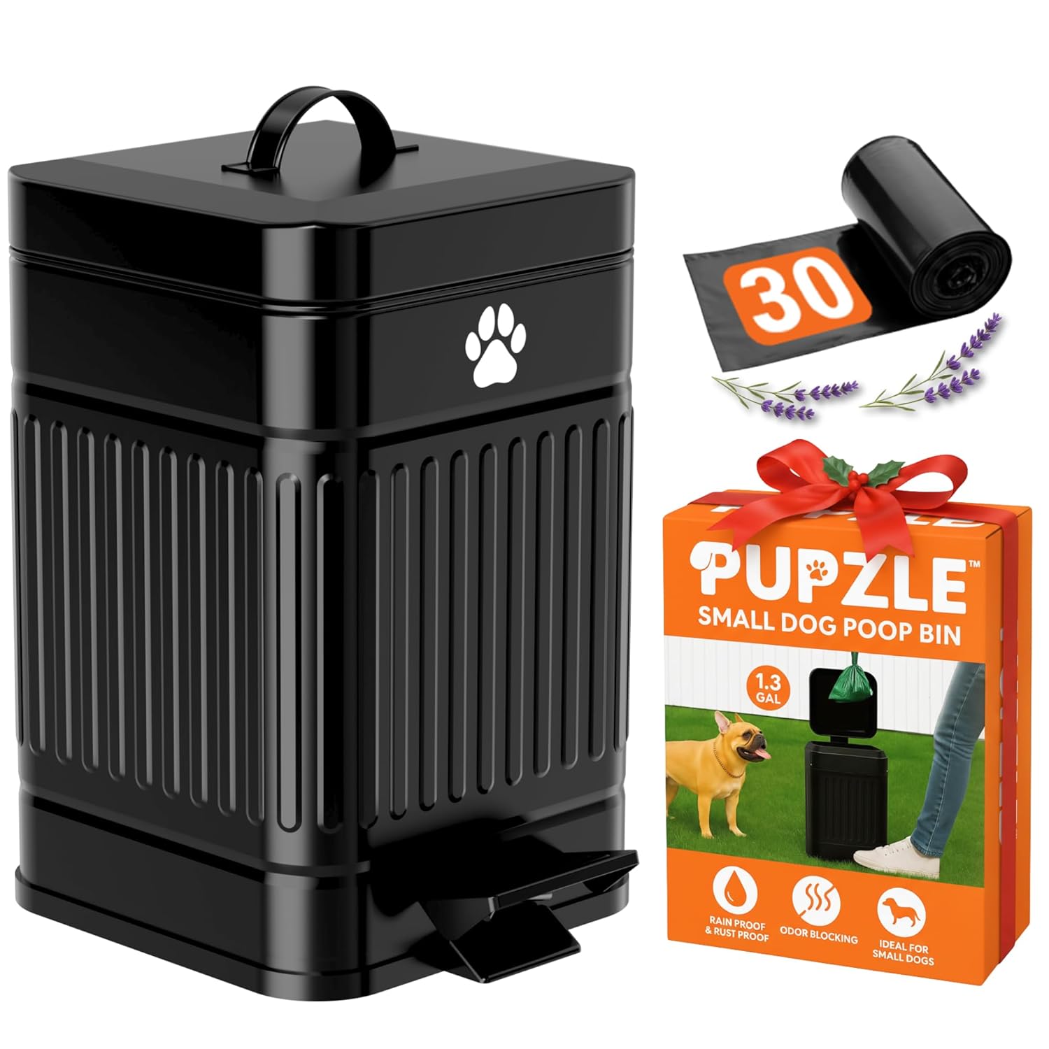 1.3 Gal Metal Dog Waste Bin with Lid – Odor Control Container