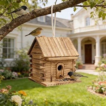 Wooden Bird Houses for Outside, Squirrel Resistant Birds Feeders for Outside Hanging Birdcage Decoration Birdhouses for Small Bird Gift for Garden Lovers Courtyard Wooden Bird Nesting
