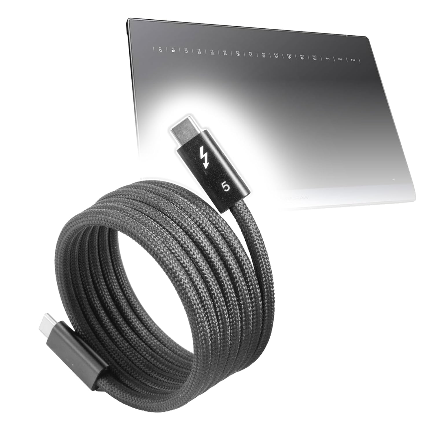 BoxWave Cable Compatible with DIGIDRAW T610 Drawing Tablet - SnapWrap Thunderbolt 5.0 Cable (5ft 240W), Magnetic Self-Coiling Nylon Braided Retractable - Jet Black