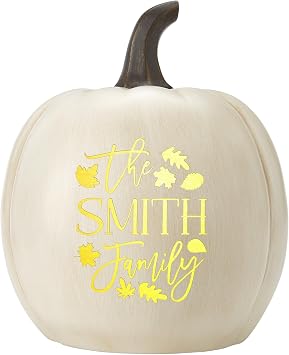 Lets Make Memories Personalized Light Up Pumpkin - Jack o Lantern Halloween Decor - Your Family Name on a Custom Pumpkin - Fall Decor - Indoors/Outdoors - Falling Leaves - Cream - Large