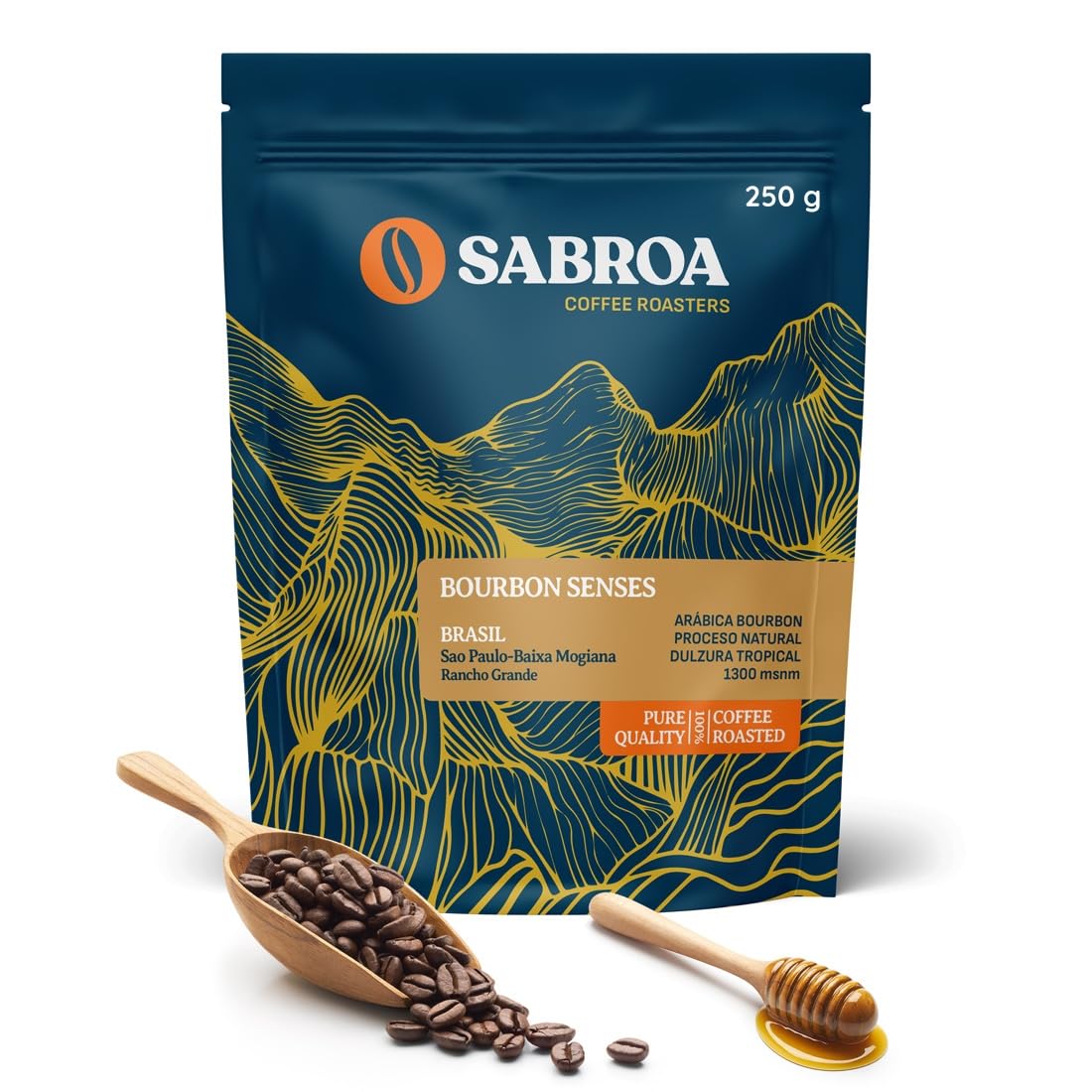 Cafe en Grano Natural de Especialidad 100% Arabica Tueste Natural y Artesanal con Sabor Intenso Acidez Equilibrada para Todas las Cafeteras 250g Gran altitud Origen Brasil - SABROA