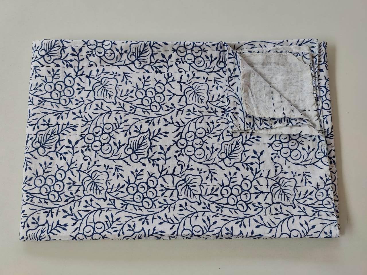 Kalap Indian Handmade Cotton Queen Kantha Quilt Traditional Twin Kantha Quilt Kantha Quilt Blanket Indian Kantha Queen Bedspreads Throw King Size Quilt Bed Cover (Blue Block, King 108 X 108 inch)