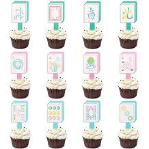 48pcs Mahjong Cupcake Toppers, Mahjong Cup Cake Picks Funny Theme Cake Decorations for Birthday Game Night Themed Party Supplies