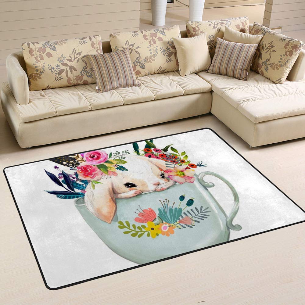 Tapis de salle à manger lapin et fleurs pour égayer vos repas de printemps
