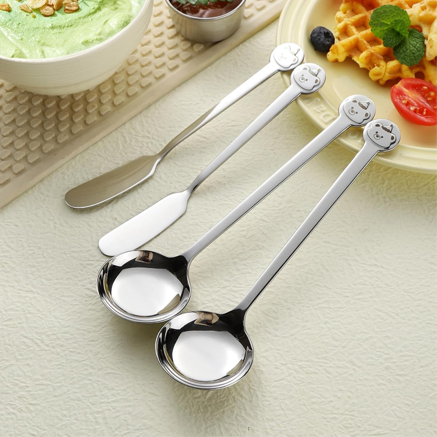 2PC-304 stainless steel cute bear handle spoon household fresh and exquisite personality-round spoon