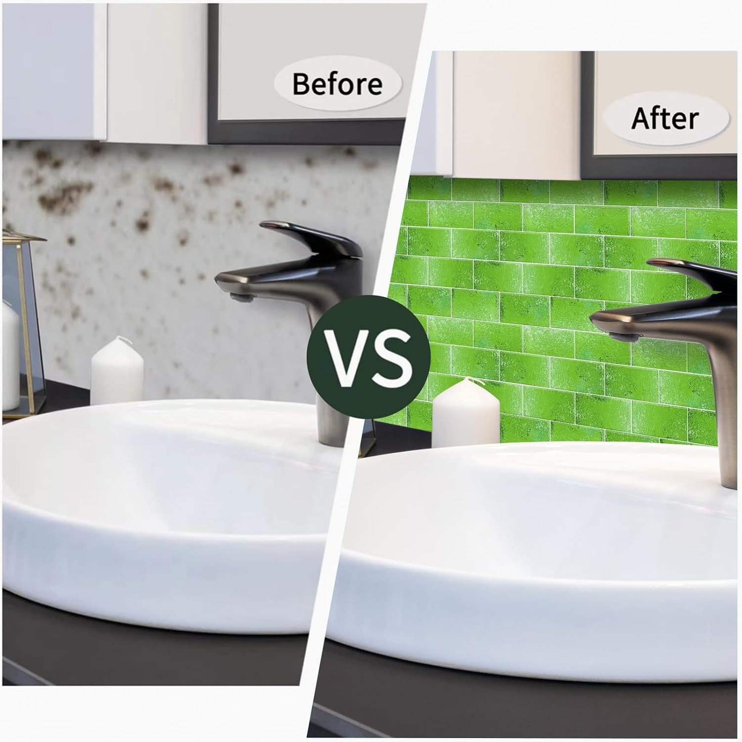 10-Sheet Premium Subway Tiles Peel and Stick Backsplash, Stick on Tiles for Kitchen, Bathroom Back Splashes (12x10, Grunge Bright Green)