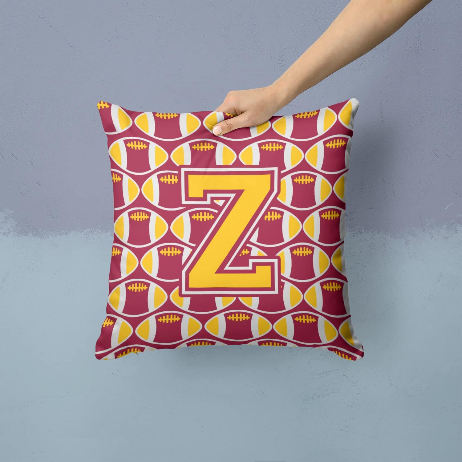 Caroline's Treasures CJ1081-ZPW1414 Letter Z Football Maroon and Gold Fabric Decorative Pillow Machine Washable, Indoor Outdoor Decorative Pillow for Couch, Bed or Patio, 14Hx14W