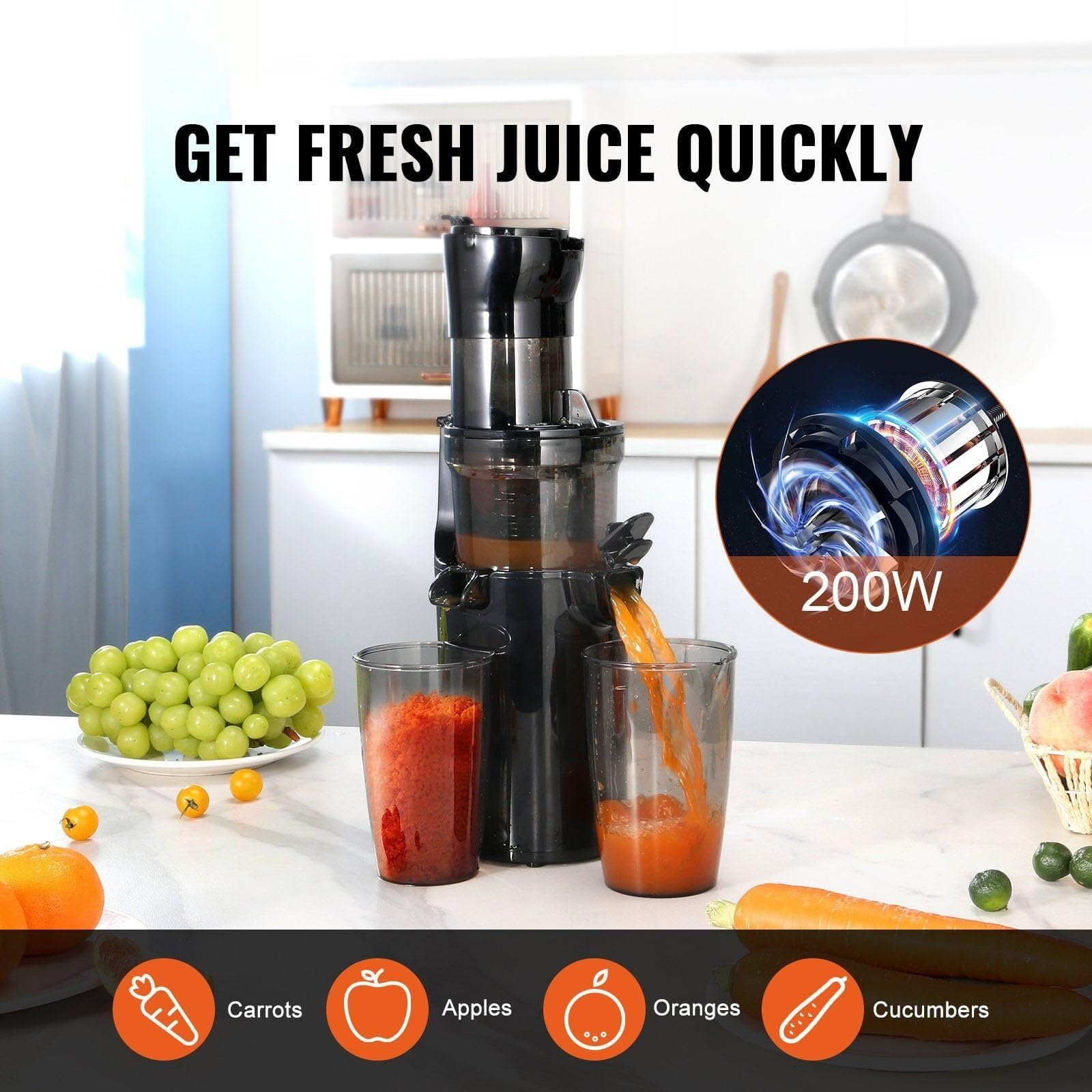 Spremiagrumi masticatore spremitura a freddo estrattore di succo ampio scivolo di alimentazione frutta e verdura ad alto contenuto nutritivo facile da pulire