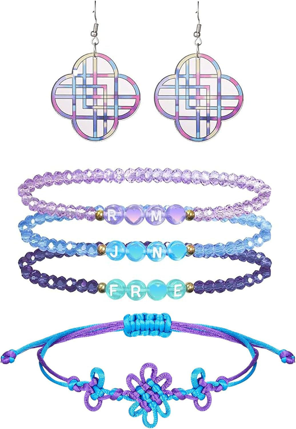 Bracelet Set Earrings Compatible with KPop Hunters, Friendship Matching Knot Bracelets Handmade BFF Couples Accessories Gifts for Fans Decor
