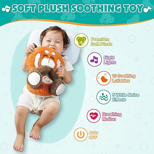 Miniatura 2 de auby Soothe n' Cuddle Panda - Juguete calmante para bebé, máquina de ruido blanco y canciones de cuna, comodidad de felpa con respiración rítmica,
